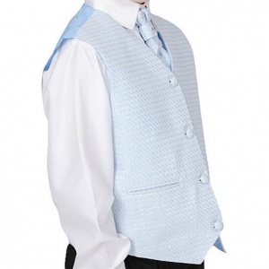 Boys Diamond Blue 3 Piece Waistcoat, Cravat & Handkerchief